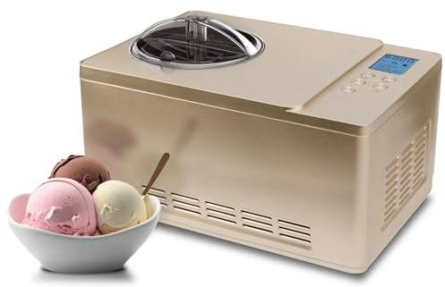 Whynter Ice Cream Maker Machine & Yogurt Automatic 2 Qt. with Built-in Compressor, LCD Digital Display & Timer, No Pre-Freezing, ICM-220CGY, Champagne Gold