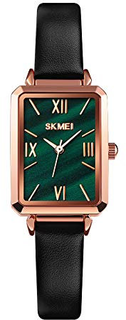 SKMEI Damen-Armbanduhr, Leder, elegant, rechteckig, Armbanduhr für Damen, Mädchen, Analog, Quarz, wasserdicht Classic 1.38*0.8*0.28 inch grün