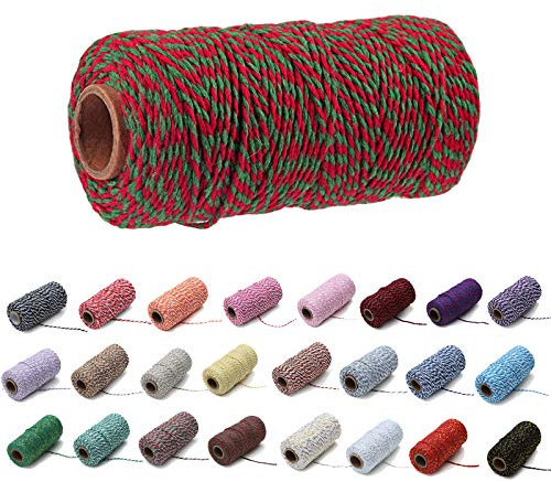 100 Yard/2 mm Baumwollseil, bunt, Handwerk, Kordel zum Stricken von Geschenken, Basteln (Rot, Grün)