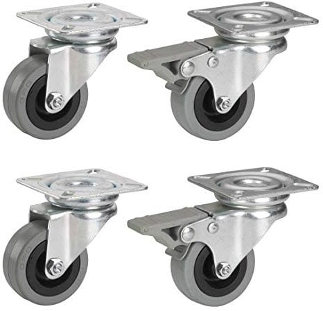 Dörner + Helmer 450150 450150-Ruedas para aparatos (diámetro de 60 mm, 4 Unidades, 2 con Freno, Goma, Placa de 60 x 60 mm, Capacidad de Carga de 150 kg, Muebles, Ruedas giratorias), Metal