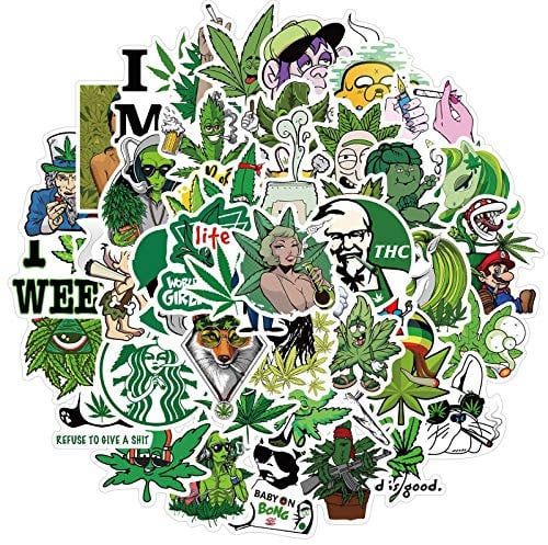 Cool Weed Stickers|50 PCS|Aesthetic Vinyl Waterproof Stickers for Laptop,Skateboard,Water Bottles,Computer,Bumper,Phone,Car Green Weed Stickers and Decals,Adults Kids Teens for Stickers