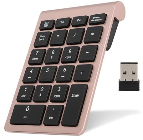 Clavier Numérique sans Fil avec Souris, Pavés Numériques Bluetooth 2,4 G et Souris et Kit Récepteur USB pour Ordinateur Portable, 22 Touches | Verrouillage Numérique | Indicateur LED(d'or)