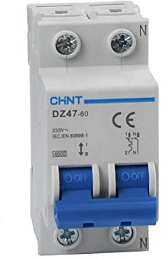 CHINT Interruttore Magnetotermici Serie DZ47-60 / eB Curva C, cod. 185420 (Bipolare 2 moduli 1P+N, 230Vac-16A)