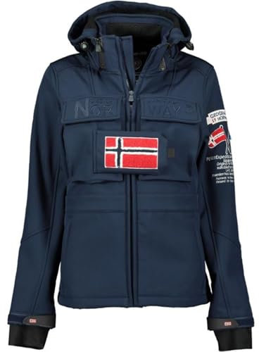 Geographical Norway tilsitt lady Veste Softshell Capuche Femme Impermeable Outdoor - Blouson Coupe Vent Resistant - Activites En Exterieur Randonnee Ski Automne Hiver Printemps (Marine M)