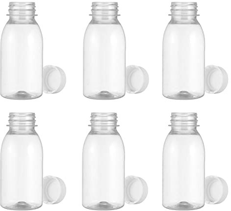 6 Pcs Botellas de Zumo con Tapón de Rosca Botella de Leche de Vidrio con Tapas Botellas Pequeñas de Plástico Vacías para Almacenar Leche,Batidos de Bebidas Caseras y Otras Bebidas para Llevar 250 ml