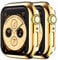 HANKN (2 Stück 45mm Hülle für Apple Watch Series 9 8 7 45mm Hartglas Schutzhülle, Plattiert Hart Bildschirmschutz Gehäuse iWatch Eingebaut Displayschutzfolie - Gold+Gold, 45 mm