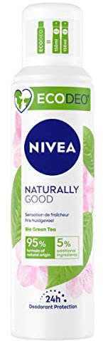 NIVEA NATURALLY GOOD Déodorant Atomiseur EcoAir® Thé Vert (125 ml), Efficacité 24H, Compressé Naturel, 95% d'Ingrédients d'Origine Naturelle