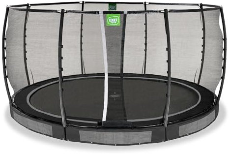 EXIT Toys Allure Premium Rundes Bodentrampolin - ø427cm - Extra Lange Federn für erfahrene Springer - Fußschutzsystem - Premium-Sicherheitsnetz - Wasserabweisend - Großes Bodentrampolin - Schwarz