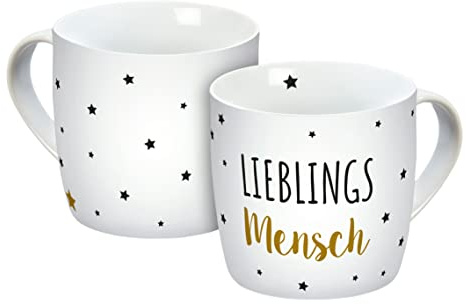 Tasse Lieblingsmensch weiß Sterne 300ml, 14229, Porzellantasse, Porzellan, Weiß/Schwarz