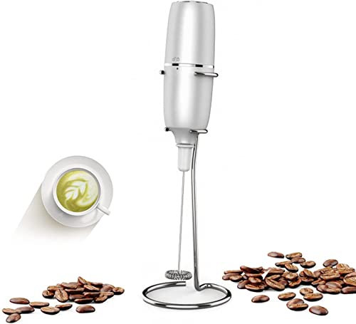 ilqsrtgv Handheld Electric Milk Frother with Stand | Coffee Frother Mini Electric Whisk Battery Operated | Coffee and Cappuccino Mixer for Latte/Cappuccino/Matcha/Hot Chocolate - Silver