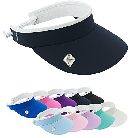 Pure Golf Womens Visor | Telephone Wire | Built in Magnet | Hand Enamelled 25mm Ball Marker | Rigid Peak | Multiple Colours | Golf Visor | Tennis Visor (Navy)