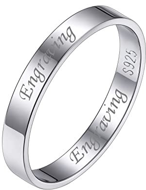 Silvora Benutzerdefinierter Schmaler Ring mit Wunsch/Namen/Text Gravur S925 Silber Schlichter Dünner Fingerring in 3mm breit für Verlobungsring Ehering Trauring in Silber Ringgröße 67(21.4)