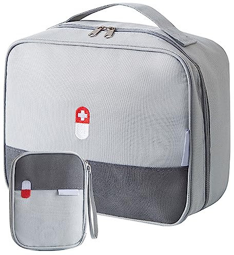 Leonshco 2 pièces Grande Capacité Sac à Médicaments Sac à Pharmacie de Voyage, Sac de Premiers Secours Imperméable, Rangement de Médicaments Sac Médical Portable pour Ecole/Voyage/Domicile (Gris)