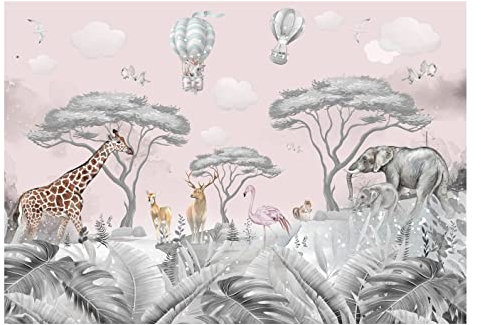WallArena - Vlies Fototapete Kinderzimmer 416x254 cm Wald Dschungel Tiere Mädchen Babyzimmer Skandinavisch - Fototapeten Tapeten für Kinder Kindertapete - Vliestapete Wandtapete Tapete 3D Effekt