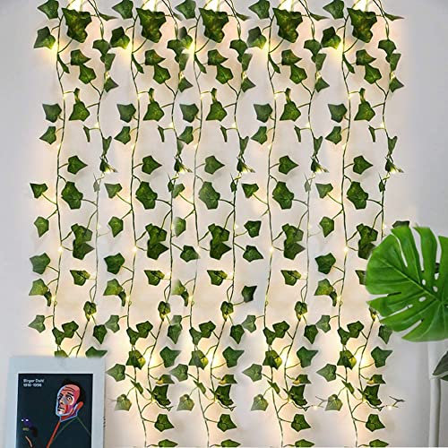 BULZEU Efeu-Lichterkette – 2 m 20 Efeu-Girlande, LED-Lichterkette, Blatt-Lichterkette, Girlande, künstliche grüne Blätter, Party, Hochzeit, Garten, Dekoration, Zimmer, Innen (5)