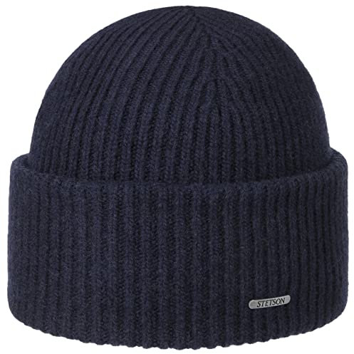 Stetson Classic Uni Wollmütze Damen Herren Made in Italy 100% Wolle Gestrickt Beanie Herbst Winter dunkelblau One Size