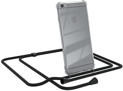 EAZY CASE Handykette kompatibel mit iPhone 6 / 6S Handyhülle mit Umhängeband, Handykordel mit Schutzhülle, Silikonhülle, Hülle, Stylische Kette, Schwarz - Clips Schwarz