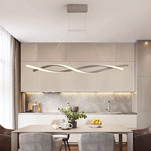 MHXZKHL Wellendesign LED Pendelleuchte Curl linear verstellbar Hängelampe nordischer Stil modern Spirale Kronleuchter für Kücheninsel Esstisch Wohnzimmer,Grey+Warm Light-80cm