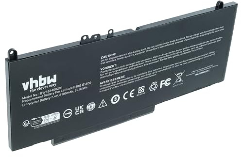 vhbw Akku Ersatz für Dell 079VRK | 6MT4T, 0G5M10, 1KY05, 0WYJC2, 451-BBLN, 451-BBLL für Notebook (8100 mAh, 7,6 V, Li-Polymer)