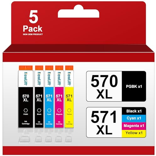 NewLift PGI-570 CLI-571 XL Kompatibel Druckerpatronen für Canon PGI 570XL CLI 571XL Multipack für Canon Pixma TS5050 TS5055 MG5750 MG5753 MG6852 TS6050 TS5053 (PGBK Schwarz Cyan Gelb Magenta,5er-Pack)