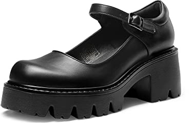 DREAM PAIRS Women's Mary Janes Shoes Platform Dress Low Heel Chunky Pumps Round Toe Ankle Strap Pumps Shoes Oxfords Esther,Size 7.5,Black-Pu,SDPU2346