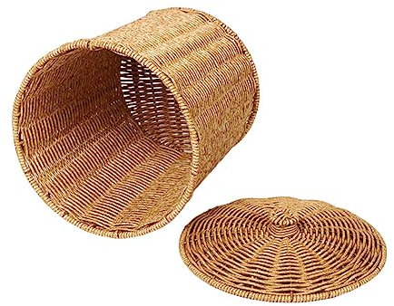Alipis Cesta Tejida Pequeña Con Tapa Papelera De Mimbre Contenedor De Basura Maceta Cesta De Lavandería Para Baño Cocina Dormitorio Oficina En Casa Debajo Del Escritorio,FR147X0KSDMT55ZY14PPIW