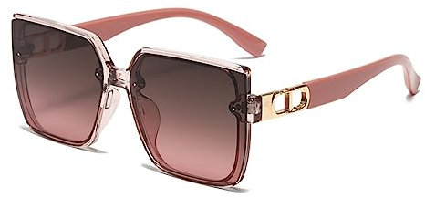 HPIRME Occhiali da sole con montatura quadrata grande Lenti sfumate di colore Tonalità estive Accessori in metallo cavo Occhiali da sole Stile semplice, C3 rosa cipria cenere, taglia unica