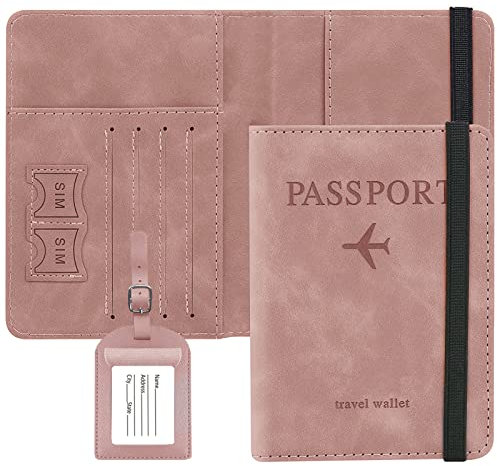 gvivej Passaporto, protezione passaporto, porta documenti, carta di credito e documenti di viaggio per uomini e donne, custodia per passaporto con blocco RFID, Colore: rosa., 14,8 x 10,5 cm/5,8 x 4,1