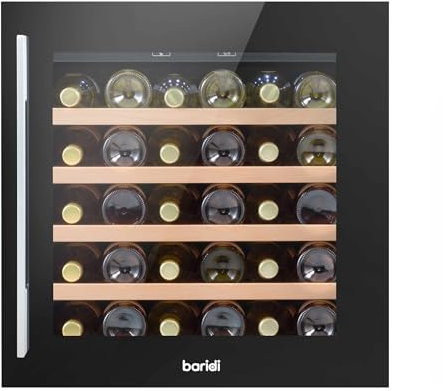 Baridi 60cm Built-In 36 Bottle Wine Cooler with Beech Wood Shelves and Internal LED Light, Black - DH206