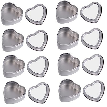 DECHOUS Tin Cans Metal Container 8pcs Box Heart Shaped Metal Tin Can Tinplate Candy Coffee Bean Box Delicate Candy Case Silver Empty Metal Tins