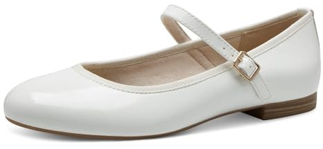 MARCO TOZZI Damen Ballerinas mit Riemchen Vegan, Weiß (White Patent), 38 EU