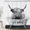 Laifzere Farmhouse Highland Cow Get Naked Duschvorhang Western Rustikales Rind in Badewanne Duschvorhang für Badezimmer Set Lustiges Tier Holz Land Duschvorhang für Badewannendekoration 152,4 x 183,9