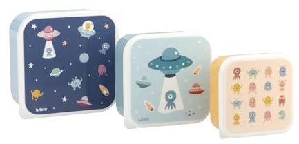Tutete Set de 3 Fiambreras Infantiles, Cajas Almuerzo de 500ml, 350ml, 300ml, Aptas para Microondas y Lavavajillas, Libre de BPA, Lunch Box Ideales para Guardería y Colegio - The Martians