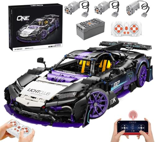 Lukie Technik Auto mit Power Functions Set, 2244 Teile Klemmbausteine Auto Set, Maßstab 1:10, Kompatibel mit Technik Mercedes AMG One
