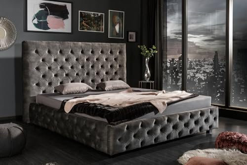 Riess Ambiente Design Doppelbett Paris 160x200cm grau Olive Samt Chesterfield Polsterbett