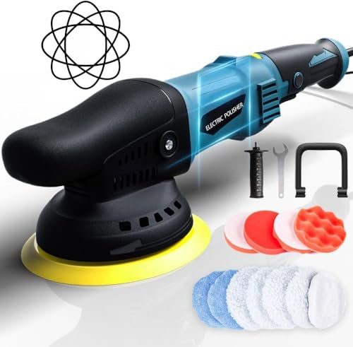 Auto Poliermaschine 1350 W,12 mm Exzenter Poliermaschine 3M Draht, 2000–5800 U/min,6 variable Geschwindigkeiten,125 mm Polierpads,3 m Kabel mit 16 Stück Zubehör