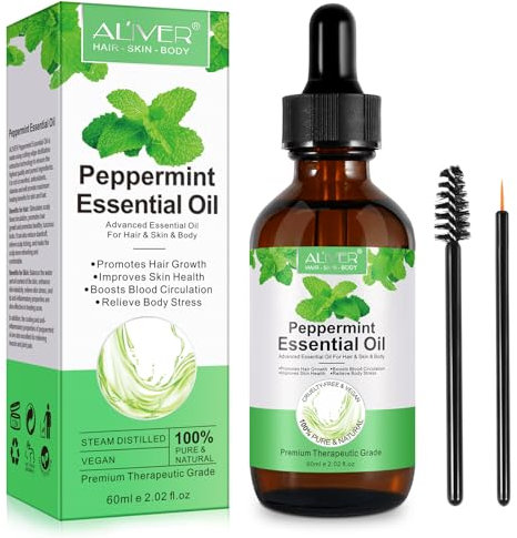 Peppermint Essential Oil - 100% Natural, Premium Quality Aromatherapy Oil - Pure Peppermint for Hair Smooth, Massage, Skin & Hair 60ml