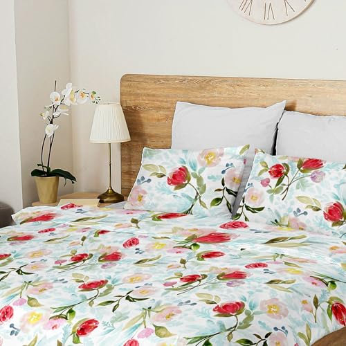 Ruggeri - Parure Copripiumino Matrimoniale - 100% Puro Cotone - Made In Italy - Collezione Flower Mon Amour (Voglia di Tulipani)