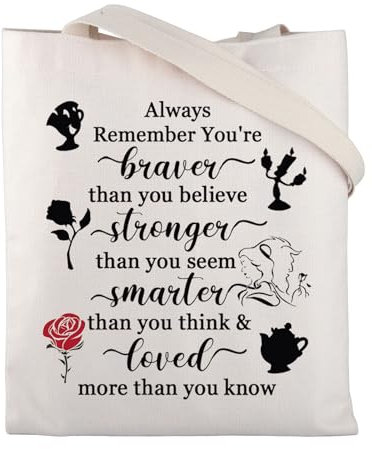 BNQL Beauty Beast Geschenk-Tragetasche, Film-Fans, Geschenke, Prinzessin, Belle-Liebhaber, Geschenke, Beauty-Geschichte, inspirierte Geschenke, Canvas-Tragetasche, Beauty Beast Tragetasche, 12.6 x