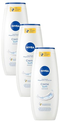NIVEA Creme Soft Pflegedusche (500 ml), zart duftendes Duschgel mit samtweichem Schaum, seidige Cremedusche mit wertvollem Mandel-Öl (Packung mit 3)
