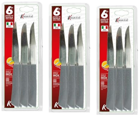 kasaviva Coltelli da Bistecca, Set di 6pz per Tavola, ideali anche per Carne e Pizza, Lama in Acciaio Inox, Manico Indeformabile (3, Pietra)