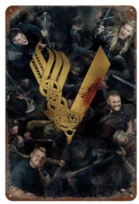 GIOEPWSWUI Vikings TV-Serie-Poster, Wanddekoration, Kunst, Metallblech-Poster, moderne Heimdekoration, Kunst, Metallposter, Hausbar, Laden, Dekorationen, Vintage-Schild, Geschenk, 30 x 20 cm