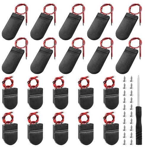 KUOQIY 20 PCS 1 x 3V + 2 x 3V Button Coin Cell Battery Socket Case Box, CR2032 Battery Holder with Wire Lead Switch, Coin Cell ON-Off Switch Battery Holder, with Screwdriver and Screws, Black