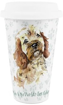 World's Best Cockapoo Dog Ceramic Travel Mug - Novelty Gifts for Dog Mums - Reusable Silicone Lid Double-Walled Insulated Hot/Cold Drinks Tea Coffee Cup