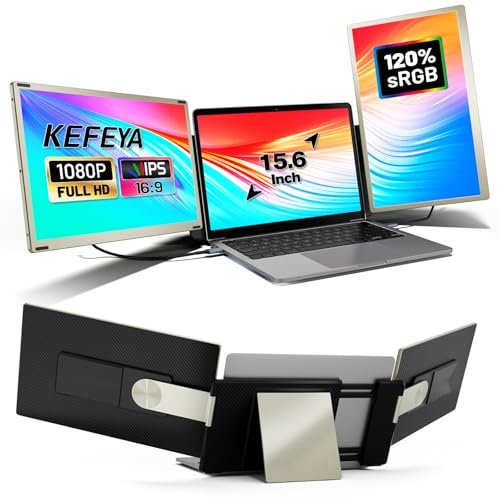 KEFEYA 15.6 Laptop Bildschirm Erweiterung für Alle Laptops 120% sRGB, Ultra-Slim Triple Portable Monitor Erweiterung Laptop FHD 1080P Plug und Play für Mac, Windows, Chrome, Android