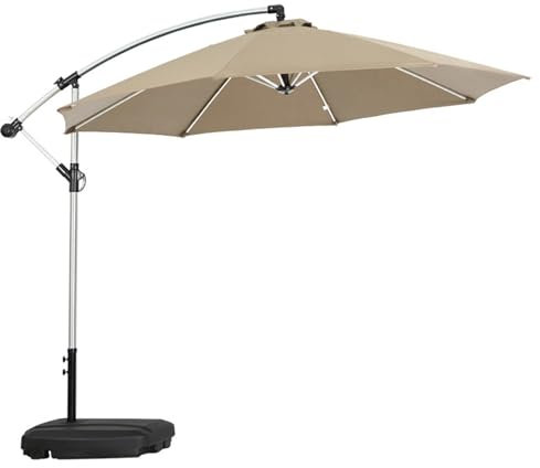 HESHEQ 270cm/300cm Runder Aluminium-Terrassenschirm Garten Balkon Ampelschirm UV Schutz 50+ mit 8 Rippen wasser- und schmutzabweisend for Terrasse, Balkon, Pool(Color:Khaki,Size:270cm)