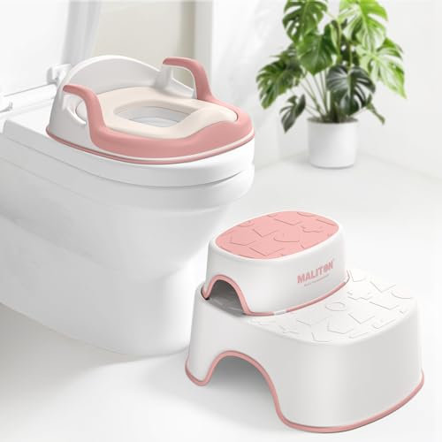 Maliton Riduttore WC Bambini, Ragazzi e Ragazze, Vasino per Bambini,Vasino per Bambini Wc,Sedile per Vasino con Sgabello(Un Vasino+Due Sgabelli per Bambini),Rosa