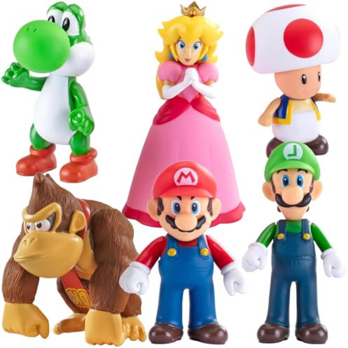6pcs Mario Action Figures Set - Toy Gift for Kids, Party Bag Fillers, Party Supplies, Action Figures Gift, Cake Topper (14-16cm)