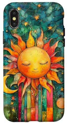 iPhone X/XS Celestial Sun Moon Star Stained Glass Effect Art Case
