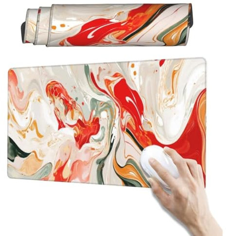 Marbre Tapis de Souris XXL 1000 x 500 mm, Tapis de Souris Rouge, Tapis de Souris Gamer Résistant à l'eau et Antidérapant, Améliore la Vitesse et la Précision, Tapis Souris pour Bureau, Gamer, PC qw243